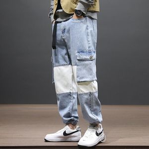 Jeans pour hommes Mode Streetwear Hommes Loose Fit Patchwork Spliced Designer Denim Cargo Pants Big Pocket Wide Leg Pantalons Hip Hop Joggers