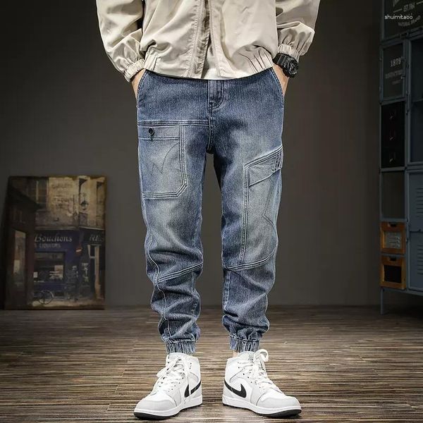 Jeans pour hommes mode Streetwear hommes coupe ample épissé concepteur grande poche décontracté Denim Cargo pantalon Hombre Hip Hop Joggers salopette