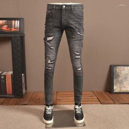 Männer Jeans Mode Streetwear Männer Retro Schwarz Grau Elastische Slim Fit Zerrissene Vintage Designer Denim Bleistift Hosen Hombre