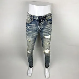 Jeans pour hommes Mode Streetwear Hommes Rétro Lavé Bleu Stretch Skinny Fit Ripped Patch Designer Hip Hop Marque Pantalon Hombre