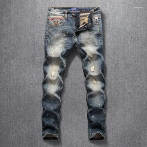 Jeans pour hommes mode Streetwear hommes rétro lavage Patchwork déchiré Punk pantalon Slim Fit Vintage Designer Hip Hop Homme1