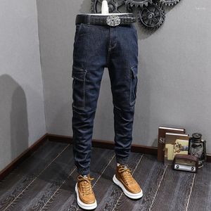 Jeans voor heren Mode streetwear heren retro zwart blauw stretch casual denim cargobroek hombre grote zak ontwerper hiphop joggers