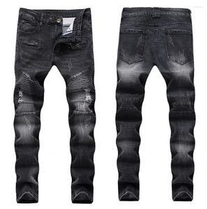 Heren jeans mode streetwear heren fietser homme mannen motorfiets slanke fit zwarte moto hoogwaardige denim broek joggers