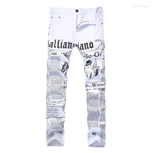 Jeans pour hommes Mode Stretch Hommes Lettres blanches Impression Hommes Slim Fit Élastique Pantalon Denim Occasionnel Imprimé Pantalon De Grande Taille