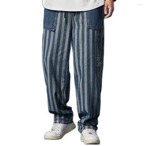 Jeans pour hommes Mode Stripe Hommes Femmes Casual Denim Pantalon Droit Lâche Baggy Hiphop Harem Pantalon Streetwear Taille Élastique