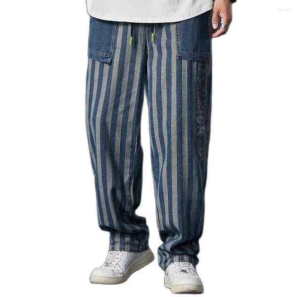 Jeans para hombres Moda Raya Hombres Mujeres Casual Denim Pantalones Straigth Flojo Baggy Hiphop Harem Pantalones Streetwear Cintura Elástica