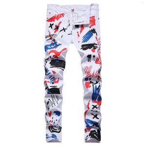 Heren jeans mode stijlvolle broek streetwear goth high street verf geprinte heren slank