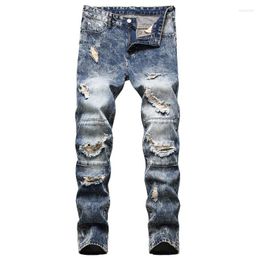 Heren jeans mode stijlvolle streetwear goth broek rijden jean heren rap gescheurd panty's patchwork