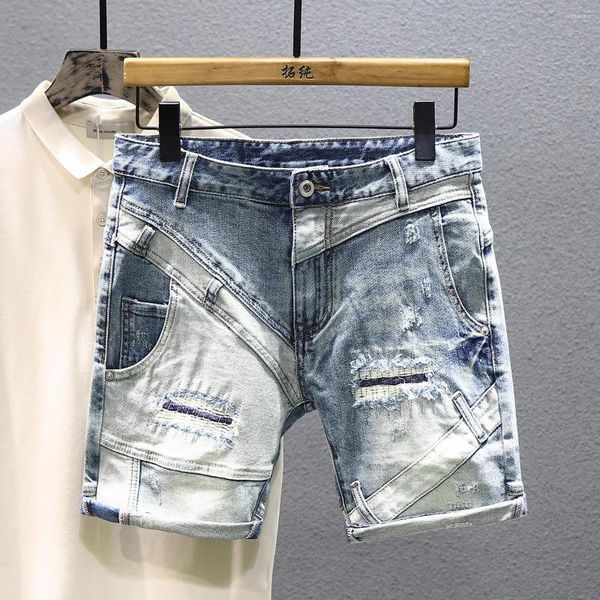 Jeans pour hommes mode été luxe Vintage Y2K Designer lavé en détresse déchiré classique bleu petit ami Denim Shorts mâle