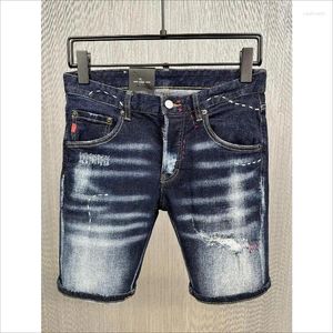 Jeans pour hommes Tendance de la mode MotoBiker Denim Shorts Slim Fit Casual Trou Peint High Street 9875-1