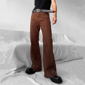 Men s jeans mode vintage bruine baggy heren vrachtflare broek hiphop dames casual denim broek pantalon 230313