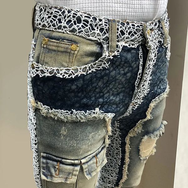 Jeans pour hommes Mode Lavé Vintage Trou Bleu Vache Chat Barbe Vaqueros Hombre Zipper Utilisé Mendiant Pantalon Bootcut Pour Hommes High Street 231107