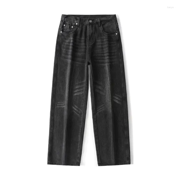 Jeans pour hommes Mode Large-Jambe Dégradé 2023 Hommes Style Coréen Droit Noir Taille Moyenne Pantalon Pantalon Mâle Taille 3XL
