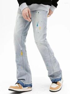 Herenjeans Mode Y2K Splash Inkt Graffiti Vintage Baggy Heren Flare Broek Elegante gewassen blauwe hiphop denimbroek