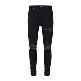 Herenjeans Modieuze AMIRCA Amerikaanse stijl street-distressed patch gegolfde en knappe slim-fit jeans met kleine pijpen