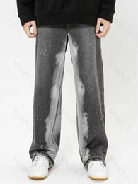 Jeans masculin à la mode noire gris teinture teintée de street de pantalon décontracté y2k meen y2k meen