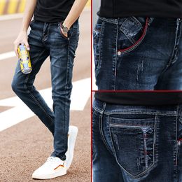 Jeans homme Jean pour hommes à la mode stretch bleu profond jean skinny décontracté jean en denim mince pantalon pour hommes coréens jean 230410