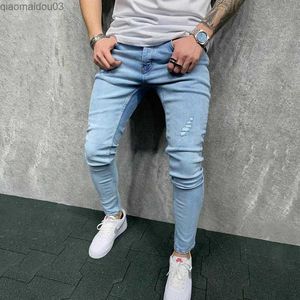 Jeans masculin à la mode pour hommes troument skinny rues jeans streetwear hip hop masses larme solide denim trantsl2404