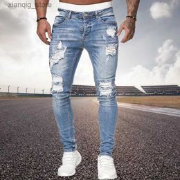 Jeans masculin jeans à la mode en jeans Hip Hop Ripped Slim Stretch Pantal Spring and Fall Club Club Boyfriend Jeans de haute qualité S-3XL Classic L49