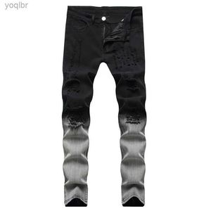 Jeans para hombres Mensas de moda Mens ultra delgada Jeans de lápiz de gradiente para hombres abiertos frontal de algodón de algodón
