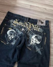 Jeans para hombres Bolsillo de moda Cráneo impreso Jeans rectos de cintura alta para hombres y mujeres Harajuku Y2K Street Goth Pantalones casuales sueltos 231211