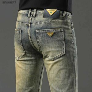 Jeans masculins jeans rétro à la mode pour hommes en 2024 lumières rétro haut de gamme luxueuses élasticité à la mode