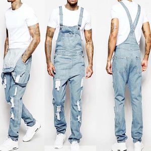 Jeans pour hommes bretelles à la mode combinaison en jean pantalon déchiré vêtements de travail 6 mousse