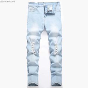 Jeans masculin jeans à la mode ultra-mince jeans vestiges de rue pour hommes pantalons de semestre déchiré en hip-hop stretch mens long jeansl2404