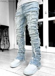 Jeans pour hommes Mode automne Y2K jean pour hommes couleur unie Stretch Patch Denim pantalon Streetwear haute rue jambe droite hommes jean PantsL2403