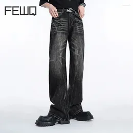 Heren jeans enkeleq 2024 Amerikaanse stijl denim broek zomer recht wijd been solide kleur vintage persoonlijkheid high street 24y139