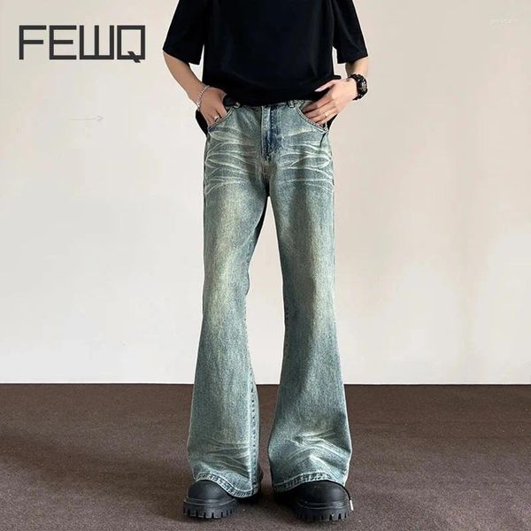 Jeans masculin Fewq 2024 Pantalon denim d'été Pocket Zipper Zipper Male Bootcut Louprément lavé Couleur Couleur Fashion 9C5331