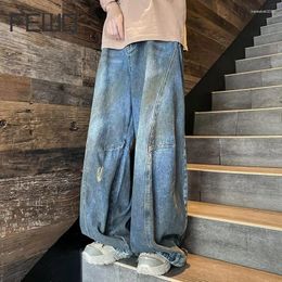 Heren jeans enkeleq vuile geverfde omgekeerde lente herfst high street los wide been broek 2024 vintage mannelijke broek mode 24x9121