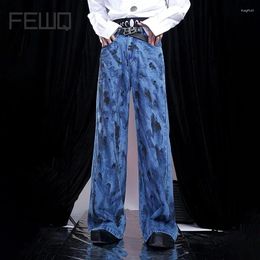 Heren jeans enkeleq zomer 2024 print high street contrast kleur broek Amerikaanse stijl bell-bottoms mannen kleding 24y101
