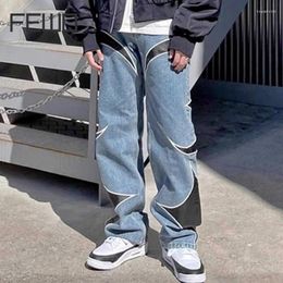 Jeans voor heren FEWQ Gewassen Amerikaanse High Street Trendy Patchwork Borduren Trend Losse Wijde Pijpen Casual Broek Recht 24X3129