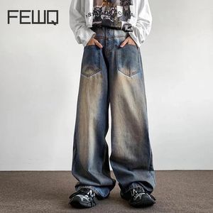 Jeans masculins Fewq Laispue poches avant Streetwear Contrast Couleur épissée mâle pantalon en denim en vrac saint Hip Hop Summer X9025