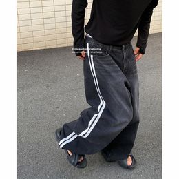 Heren jeans firmranch 2023 zwarte baggy voor mannen vrouwen 2 witte stich dweilen wijd uitlopende denim broek streetwear 230419