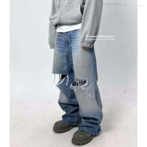 Jeans masculin Firmlanch 2023 Blue Baggy for Men Women Women Big Hole Ripped Forced Fared Denim Pantal