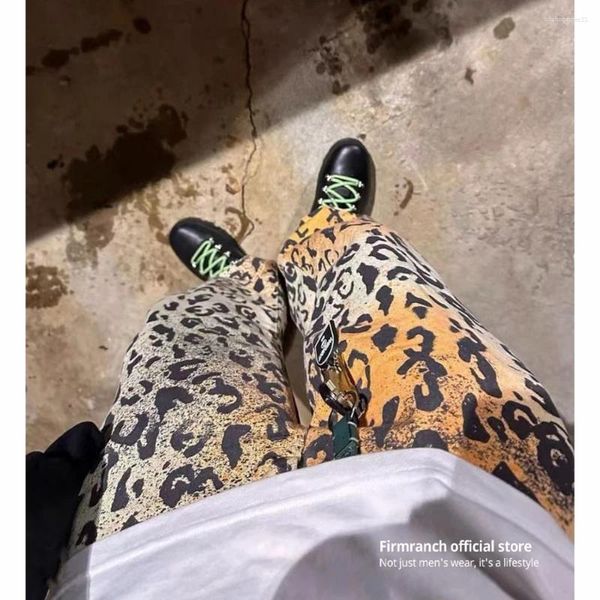 Jeans para hombres Firmranch 2024 Tendencia americana Estampado de leopardo Hombres Mujeres Rectos Casual Pierna ancha Pantalones de mezclilla Todas las estaciones