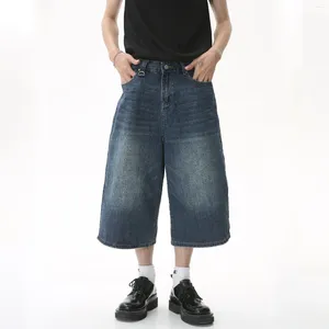 Jeans de jeans para hombres Firmranch 2024 Blue profundo Jorts holgados para hombres Pantalones de mezclilla capri acampanados de patas abiertas de gran tamaño