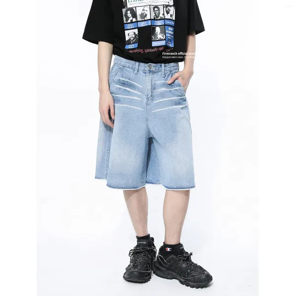 Jeans pour hommes Firmranch 2024 Summer Blue Jorts Baggy pour hommes femmes jambes larges courtes lâches vintage effet moustache denim cinquième pantalon