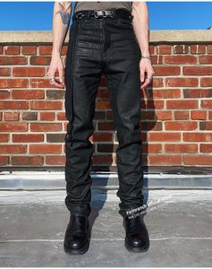 Heren jeans firmranch zwarte oliewas jeans voor mannen/vrouwen archief mode streetwear mager potlood denim broek slanke fit motorfiets 230316