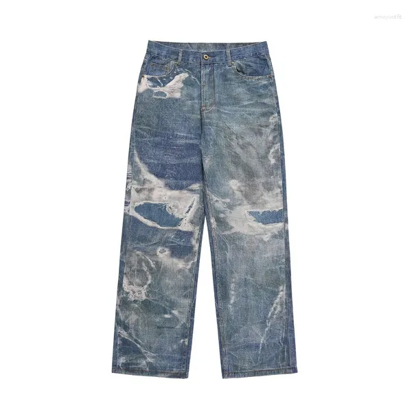 Jeans para hombres Firmranch Impresión láser Fancy Blue Inusual para hombres Mujeres Pantalones de mezclilla holgados rectos 4 temporada usando