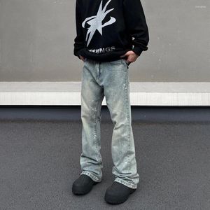 Jeans pour hommes évasés pour hommes Splash-Ink Y2K Street Vaqueros Pantalones Hombre Jambe droite Automne Streetwear Pantalon d'hiver Denim Pantalon
