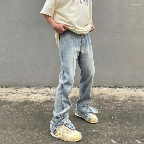 Jeans pour hommes évasés hommes Y2K Streetwear Summer Blue Slim Pantalon Original Designer Casual Zip Wide Leg Fit Mode Automne Denim Pantalon