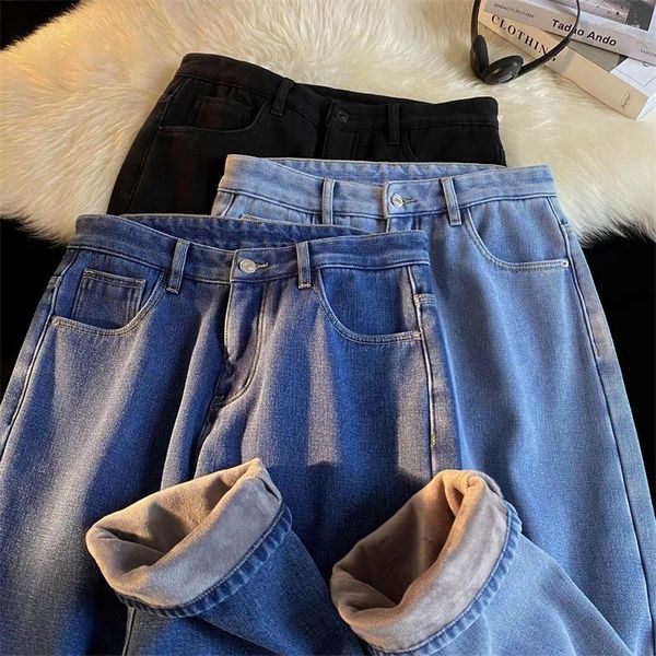Jeans pour hommes polaire bleu coréen pantalons de mode denim jambe large Y2k hip hop harem vintage velours pantalon droit