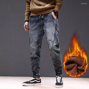 Jeans homme polaire hommes Joggers loisirs équitation homme moto Jean Streetwear cordon taille élastique froncé pantalon grande taille 42