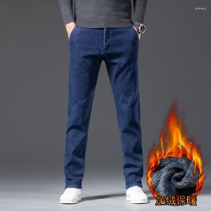 Jeans pour hommes polaire hommes hiver tube droit lâche élastique automne et épais pantalon chaud décontracté tout