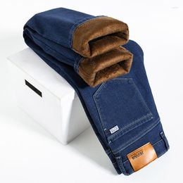 Jeans pour hommes polaire hiver grande taille 44 46 épais chaud droit Stretch homme affaires décontracté travail Denim épaissir pantalon