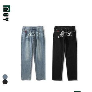 Jeans pour hommes Flying Dog Print Jean High Street Hip-Hop Hommes Automne et hiver Mode Straight Drop Livraison Vêtements Vêtements pour hommes Dhiqs