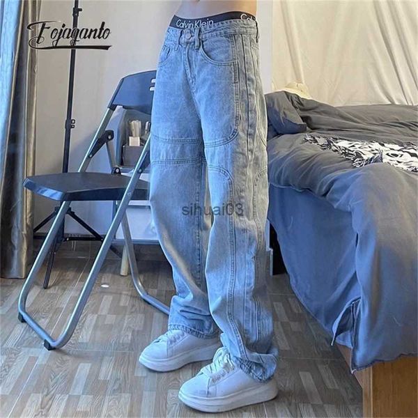 Jeans pour hommes FOJAGANTO Hommes Jeans National Tidal Rétro Droite Large Jambe Bleu Jeans Lâche Casual Couples Street Jeans MensL2403